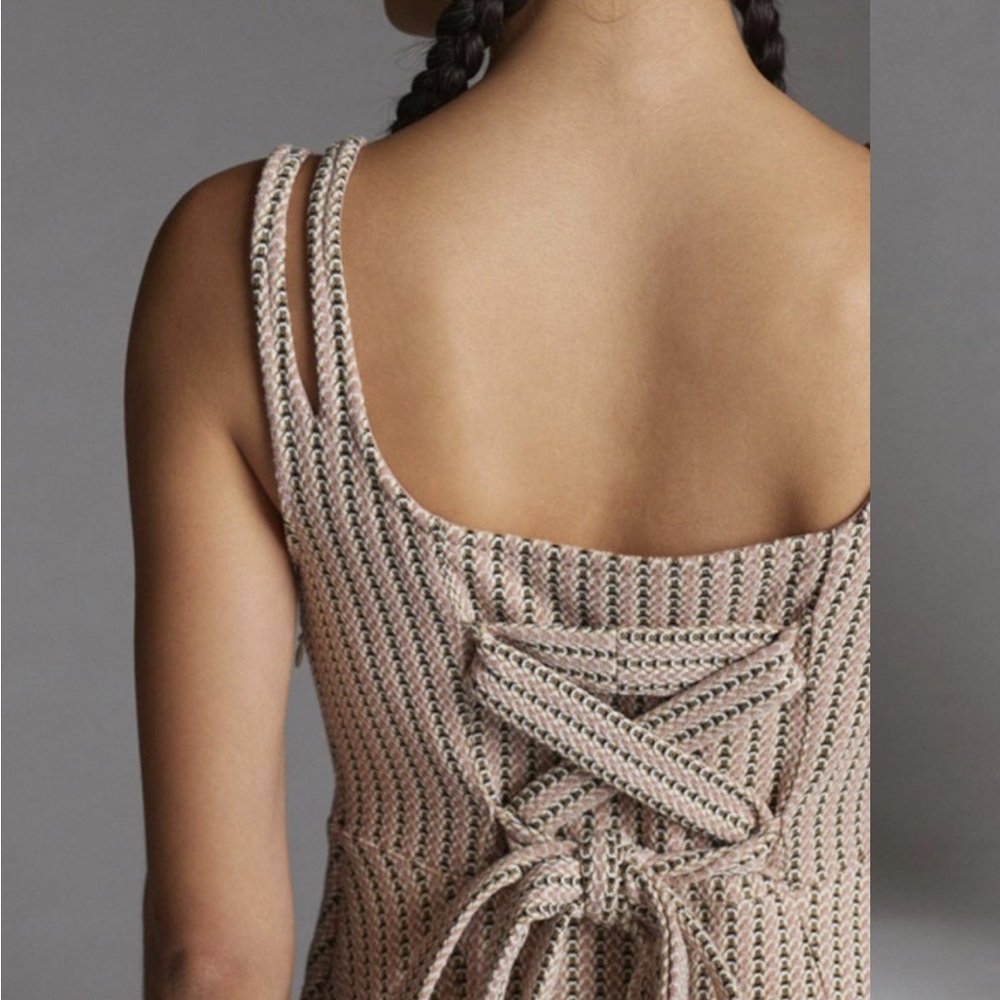 Anthropologie Blush Pink and Cream Knit Fit & Flare Dress